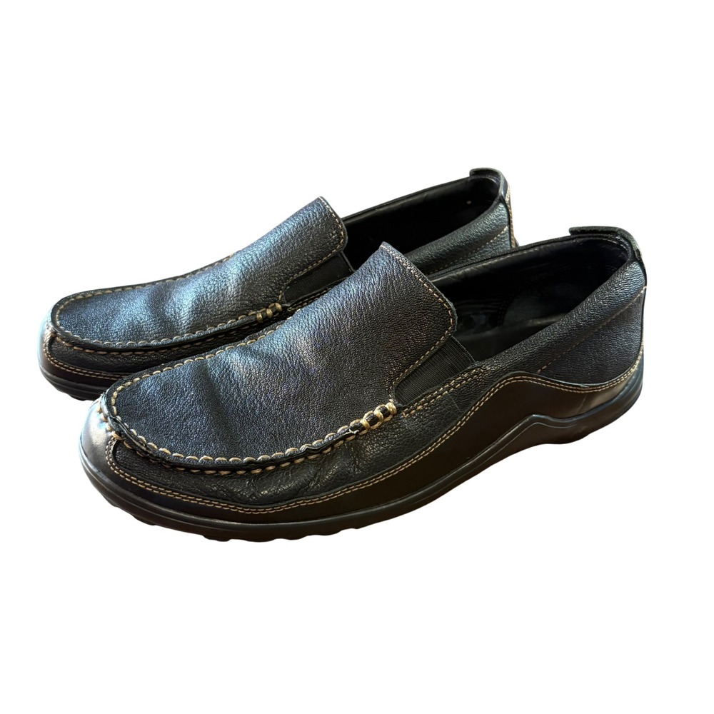Cole Haan Loafers Men 8 Black Grant Canoe Camp Moc Pebbled Leather EUC